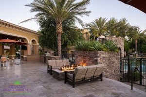 Creative Environments commercial design and landscape at stone oaks apartment showing lounge area with firepit and seating