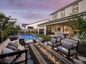 Creative Environments custon design backyard with fireplace and pool