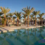 Custom community amenities with large, custom community pool, palm trees and cabanas.