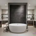 Custom textured, black water wall with water wall lighting.