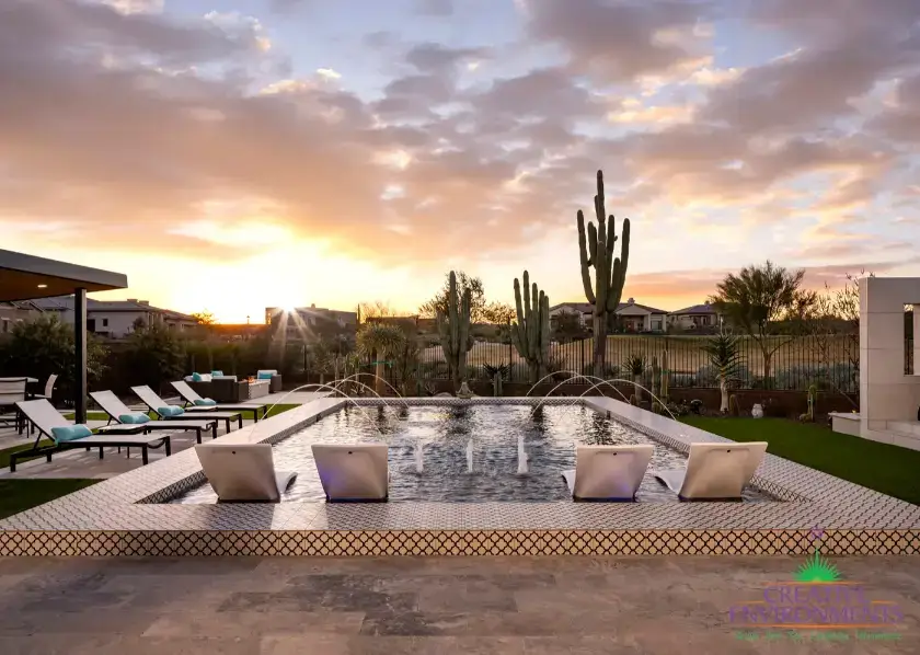 Pool with cactus and water feature