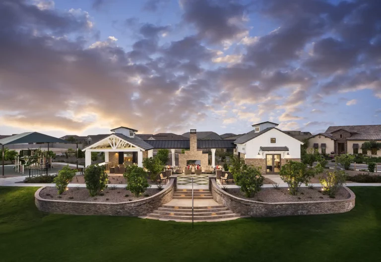 Calliandra-Gilbert-landscape-and-pool-design-Arizona-Clubhouse Entry
