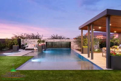 Backyard design with rain curtain, Jesus steps and baja steps.