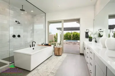 Custom entryway to raised spa from master bathroom.